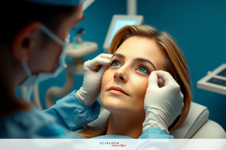 Does Rhinoplasty Last Forever? Medical professional wearing surgical mask performing examination procedure on patient. Surgical instruments and a bed are visible in the background.