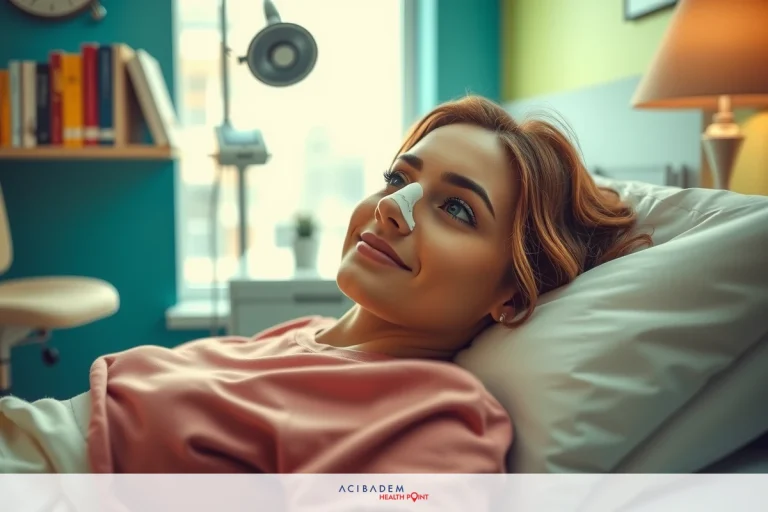 Image depicts a smiling woman lying down in a hospital bed, with the focus on her face and eyes. The room is brightly lit with a blue wall. The patient's overall appearance suggests a light-hearted or positive mood despite being in a medical setting.