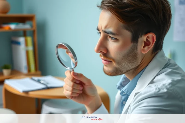 Can You Die from Rhinoplasty Surgery? A man, possibly a doctor due to his white lab coat and magnifying glass, is seen closely examining an object. He has a focused gaze on the item, suggesting he's conducting some form of scientific analysis or research.