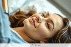 The image shows a woman lying on her stomach in a medical setting, possibly a hospital. She is wearing a surgical gown and there's medical equipment around her, indicating she may have recently had surgery.