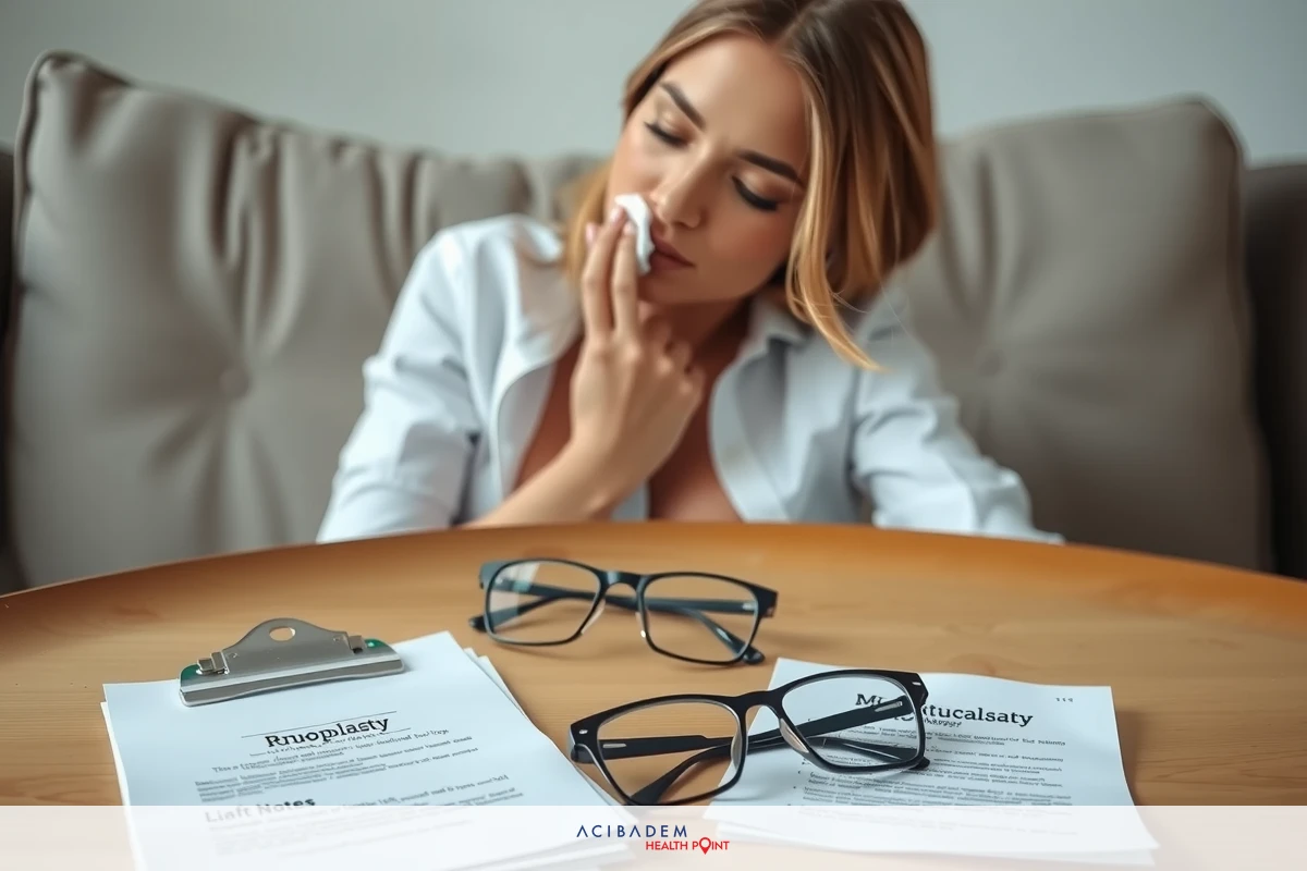 The image portrays a woman sitting on a couch with her hand to her face, seemingly distraught. She appears to be in the middle of a stressful moment, possibly about paperwork or documents that are strewn across the table before her. The overall mood of the image conveys a sense of overwhelming workload or burden.