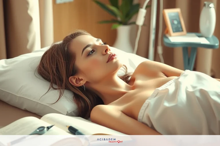 Is Sneezing OK After Rhinoplasty? A nude woman lying on a bed, looking up with her eyes closed. She has brown hair and appears to be in a peaceful or resting state. There are books and pens nearby, suggesting she might have been reading or working before lying down.