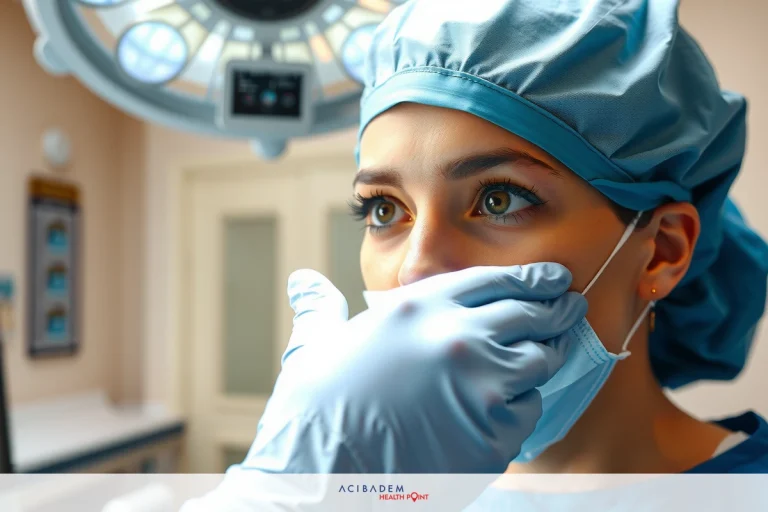 Does Rhinoplasty Dangerous? The image shows an operating room where a medical professional is wearing surgical attire, which includes a blue scrub uniform and blue surgical cap. The individual appears focused on their work at hand.