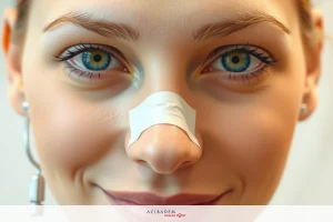 Woman's face smiling with large blue eyes. Nose and cheeks are subtlety highlighted, possibly from makeup or skin care.