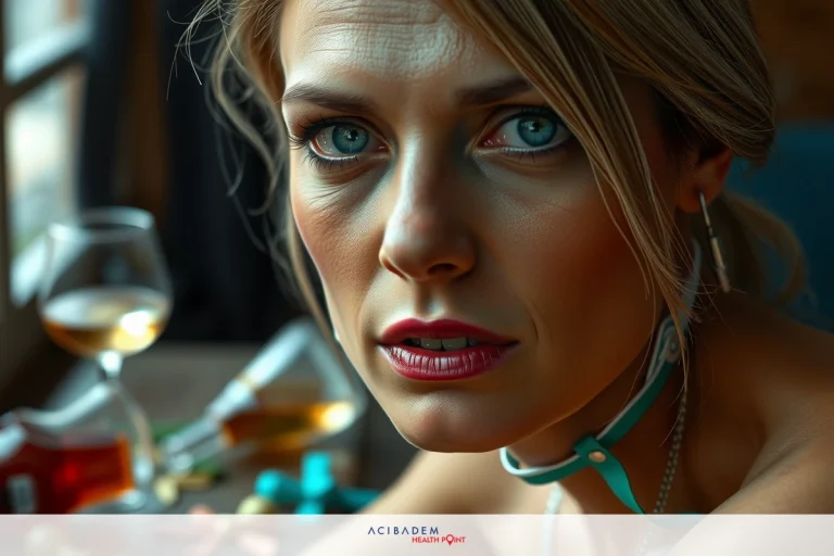 Does Alcohol Cause Swelling After Rhinoplasty? The image depicts a woman with her head turned slightly to the side. Her expression is serious and focused, suggesting she might be in a critical or intense situation.