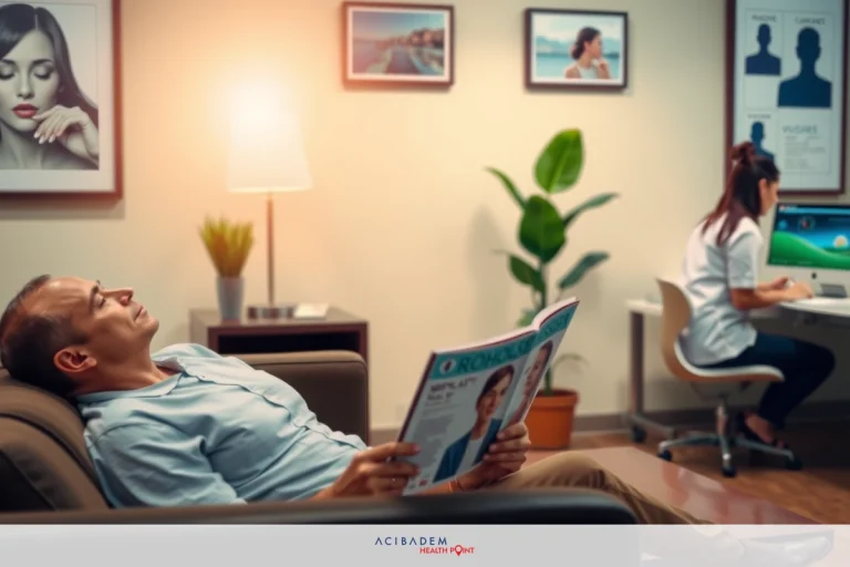Is Money a Factor When it Comes Tonose Surgery Rhinoplasty? Man is lounging on a couch reading a magazine in an office setting. The room has decorative elements like framed pictures and potted plants, indicating a relaxed yet professional atmosphere.