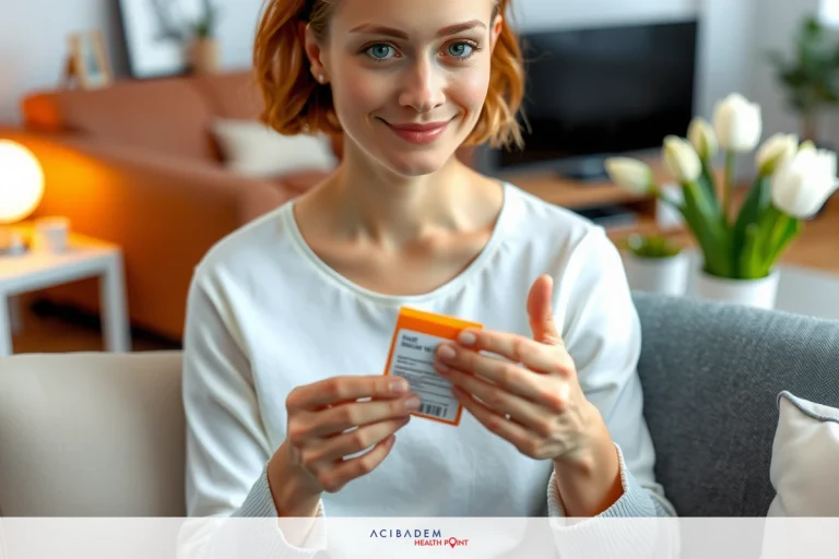 A woman is seen in a modern living room. She has a neutral expression on her face.