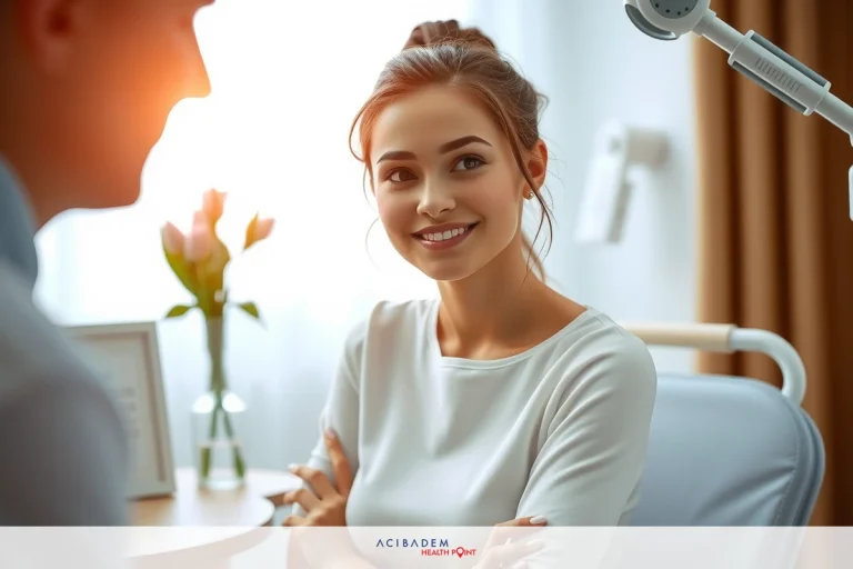 Woman in a professional setting, smiling at the camera. She is dressed in business attire and appears to be discussing something with an unseen person off-camera.
