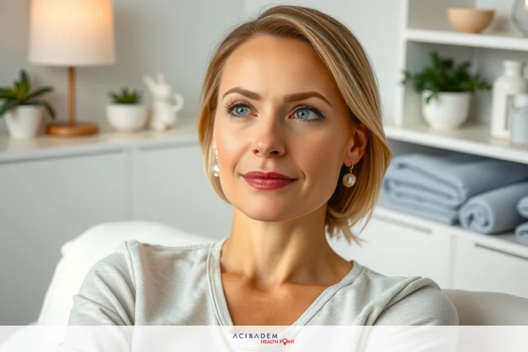 Is Nose Injection Rhinoplasty Temporary? In the image, there is a woman seated on a couch in what appears to be a cozy and well-decorated living room. The room has a modern and bright ambiance with neutral color tones. The woman is wearing casual attire and has short hair. She is looking downwards with a slight smile, suggesting she might be engaged in a relaxed conversation or thinking about something pleasant.
