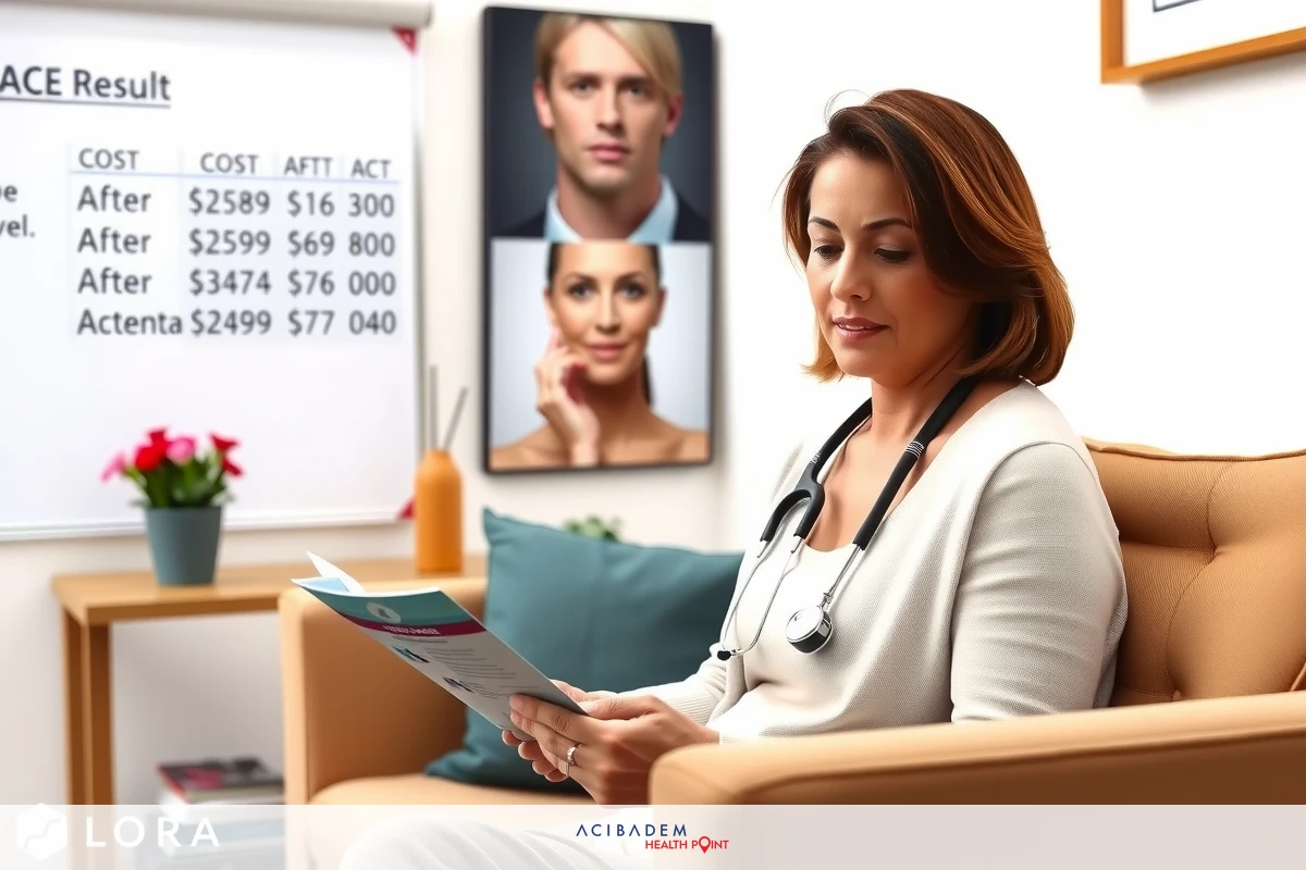 The image shows a woman sitting on a couch in an office environment. She is appears to be reviewing a document, which displays the results of a facial recognition system with numerical data.