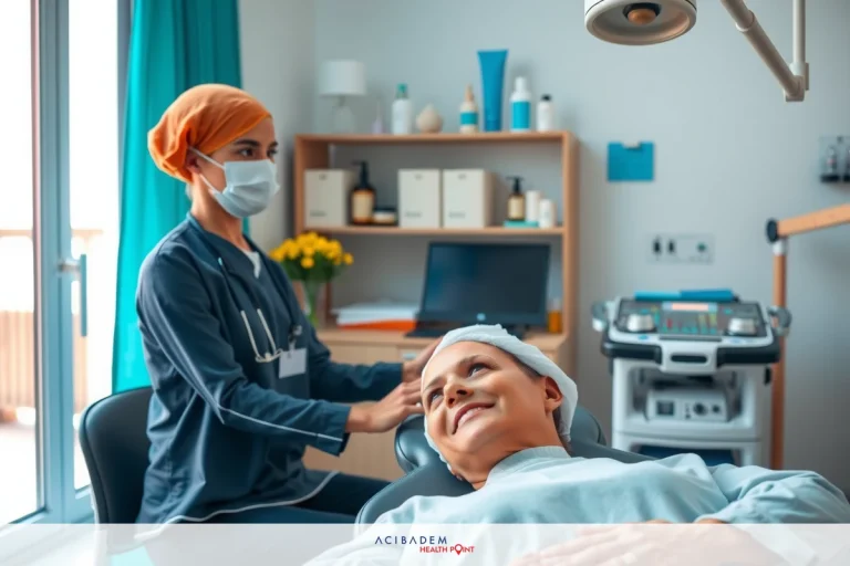What Does Closed Rhinoplasty Mean A professional medical setting with a nurse attending to a patient. The nurse is wearing protective gear and appears to be conducting a procedure on the patient's head. Medical equipment visible includes an operating table, various bottles likely containing medications or supplies, and electronic devices for monitoring and treatment. The environment suggests a clinical atmosphere designed for patient care.
