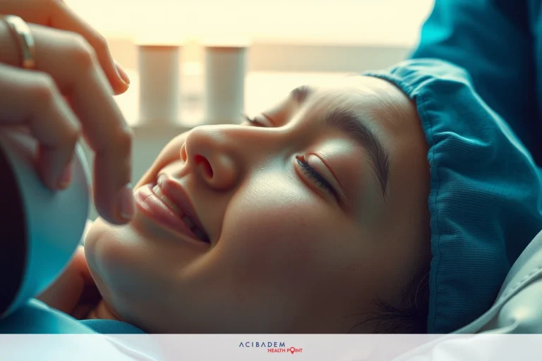 A smiling woman surgeon in a medical gown interacting with a patient, possibly examining. The scene captures a moment of care and professionalism within the healthcare environment.