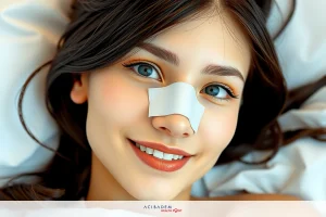 The image features a woman lying down. The focus is on her face with an intimate close-up. She has a glamorous makeup look, emphasizing her eyes and lips.