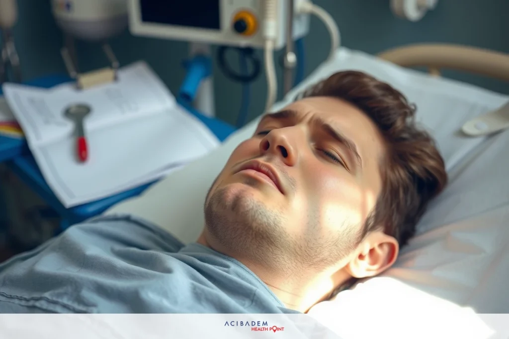 Can’t Breathe Out of One Nostril After Rhinoplasty The image depicts a person lying on a hospital bed with medical equipment to the side. The individual appears to be calm or resting, and there are clinical surroundings visible that suggest this is a healthcare setting.