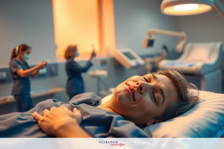 Why Is One Eye Better Than the Other After LASIK? The image is set in a well-equipped medical examination room. The central figure is a patient lying on an examination table, seemingly relaxed or asleep with their eyes closed. Two medical professionals stand nearby, one of whom is holding a digital device, possibly a stethoscope or scanning device.