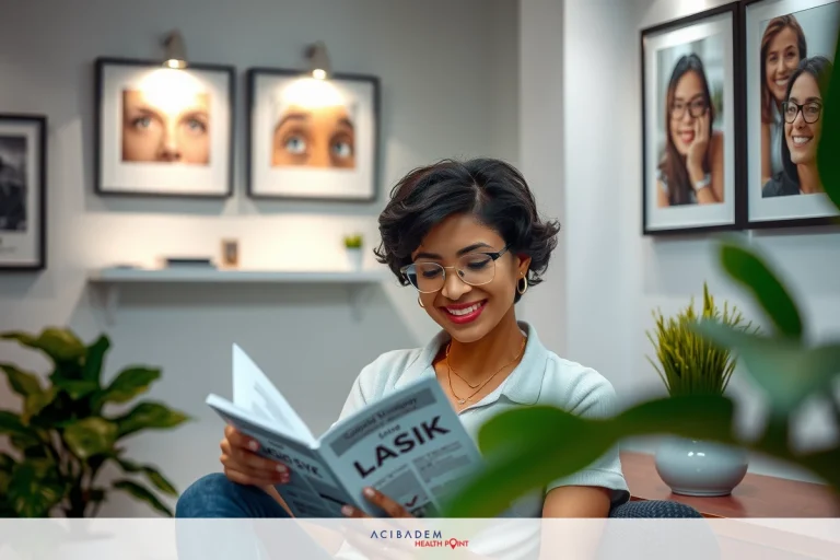 The image shows a woman sitting down and reading a magazine. She is wearing glasses and appears to be engrossed in the content of the publication. The setting is an indoor environment with natural light, possibly an office or waiting area given the presence of framed pictures on the wall which may be related to the subject matter of the magazine she's reading. There are also several potted plants adding a touch of greenery and a more relaxed atmosphere to the scene.