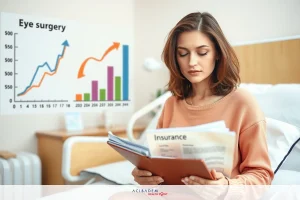 A woman in a hospital bed, engaged with financial or insurance documents while looking at a whiteboard graph. She is focused on the data presented, which suggests she might be reviewing medical billing or cost comparisons related to her healthcare expenses.