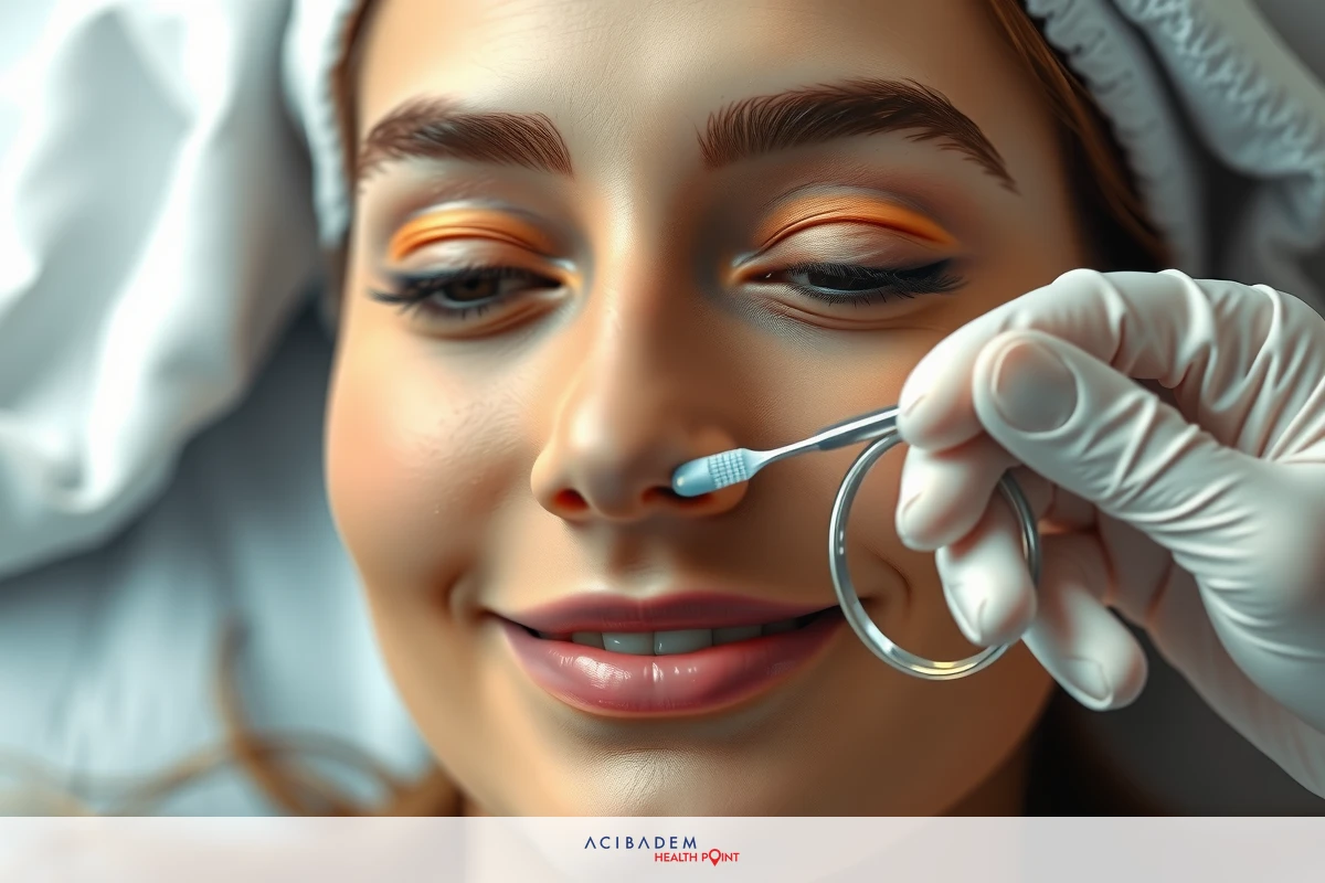 The image depicts a woman in a clinical environment, sitting on a medical bed. A healthcare professional is using a stethoscope to listen to her heart or lungs. The woman's face displays concentration and she has a smile on her lips.