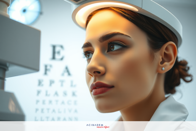 Will Your Eyes Get Worse After LASIK Image of a woman wearing an eye examination machine. She's looking through the lenses, suggesting she is undergoing an eye test.