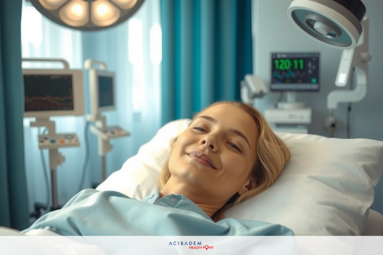 Can You Do Laser Eye Surgery More Than Once? The image shows a woman lying in a hospital bed, smiling and looking relaxed. She has blonde hair and is wearing a hospital gown.