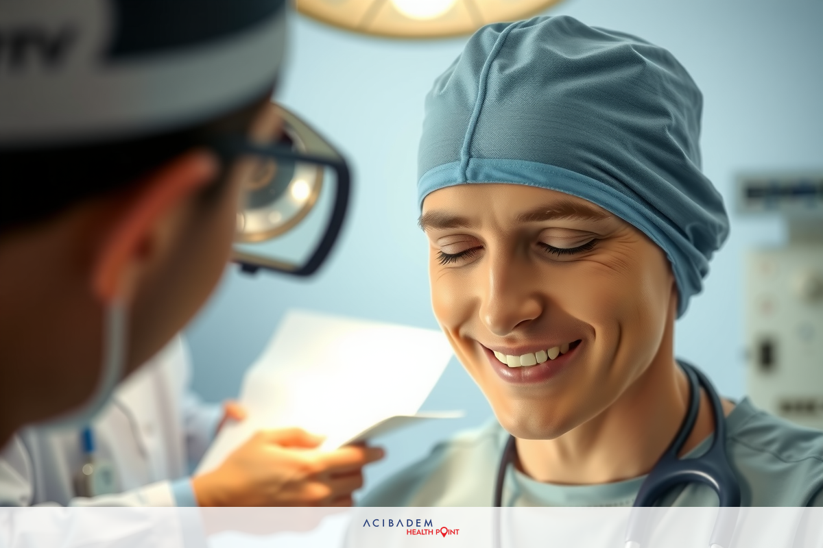 The image shows a medical setting with two doctors. The doctor in the foreground is smiling, suggesting he is at ease and comfortable.