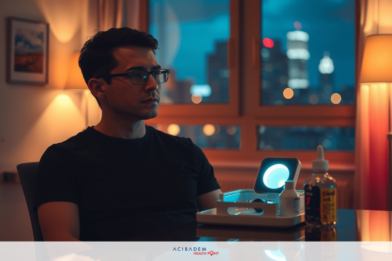 In the image, a young man is seated at a desk in an indoor setting. He is wearing glasses and appears to be looking off to the side with a serious expression on his face.