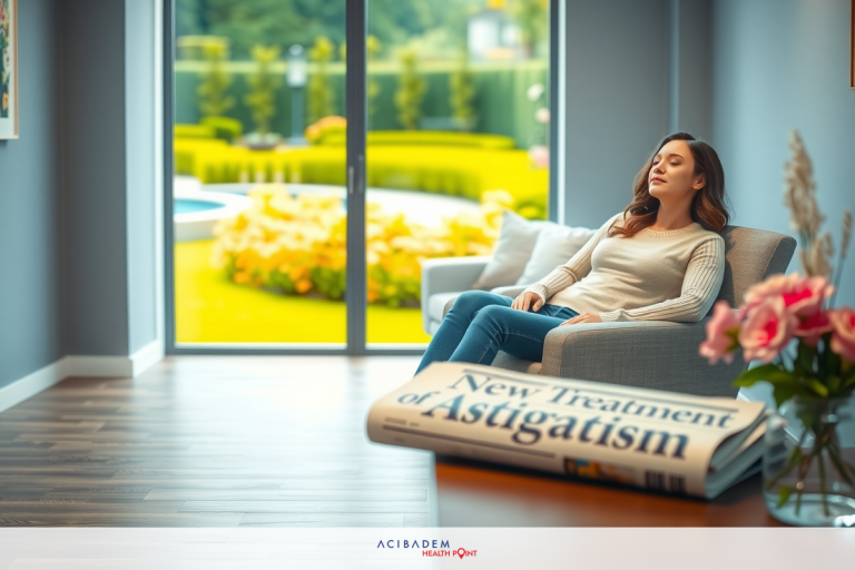 Can Someone with Astigmatism Have Laser Eye Surgery? A young woman relaxing on a couch in a well-lit living room. She is dressed casually, wearing jeans and a top, and appears to be either reading or resting with her eyes closed.