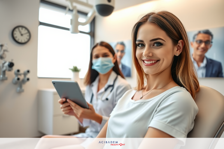 Where Is the Best Place to Get LASIK Eye Surgery The image shows two women in a medical office setting. The woman in the foreground is smiling and appears to be speaking or laughing, wearing glasses, and has her hair pulled back.