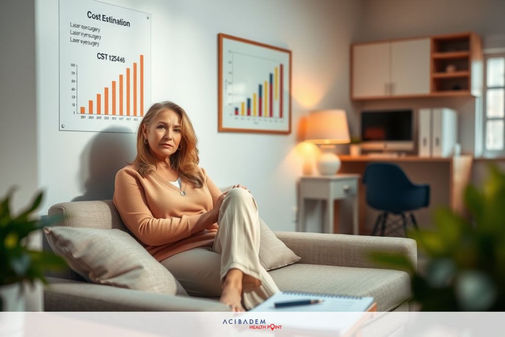 The image features a woman seated on a couch in what appears to be an office or living room setting. She is dressed in professional attire, including a pantsuit and a blouse with a subtle necklace.