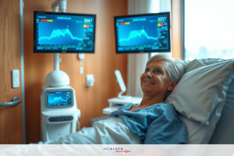 What Does Laser Surgery Do to the Eye The image shows an older woman in a hospital bed with multiple monitors displaying heart rate and other vital signs. She is wearing a medical gown and appears to be smiling, indicating that she might be comfortable or receiving good news from the medical staff.