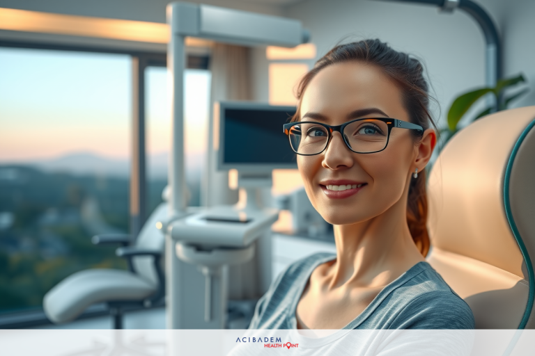 The image features a woman sitting in a chair. She is wearing glasses and appears to be smiling at the camera.