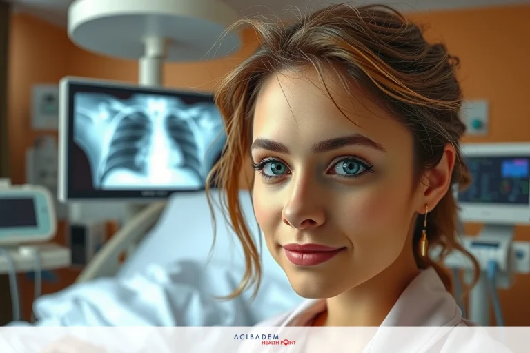 What Stage is Multifocal Breast Cancer The image features a young woman in an indoor environment that resembles a hospital setting, possibly near medical equipment such as an ECG machine.