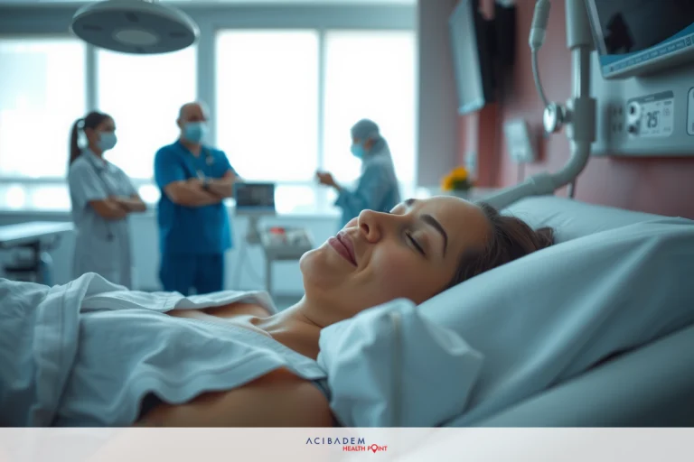 How Soon Can I Travel After Bariatric Surgery? Woman lying on hospital bed surrounded by medical personnel, all wearing masks and face shields for hygiene. The room is well-lit and appears to be a clean and sterile environment.