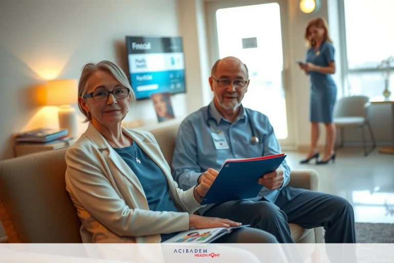 How Much is a Rhinoplasty in Florida An image of two people, a man and a woman, sitting on a couch in what appears to be a modern living room or waiting area. They are looking at their tablets or books, suggesting a quiet, focused atmosphere. The man is wearing blue scrubs with a badge around his neck, indicating he may be a healthcare professional. The woman is dressed in civilian clothes, possibly suggesting she's a patient or visitor. The room has a clean and contemporary design with neutral colors, creating an inviting and comfortable space.