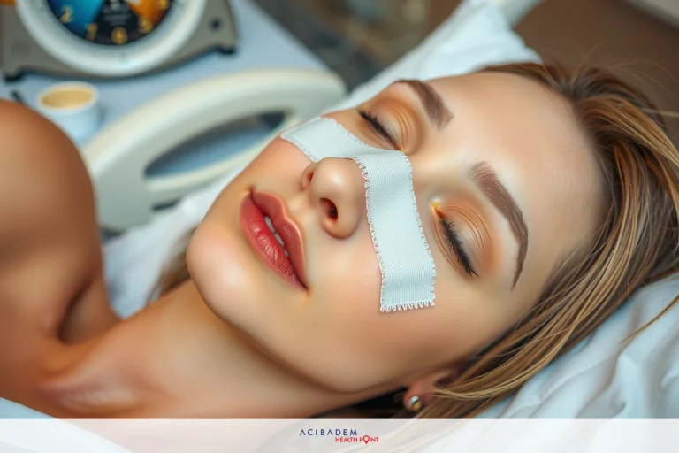 A close-up image of a woman lying on her stomach with a medical mask over her face, likely in a hospital or clinical setting. The woman has fair skin.