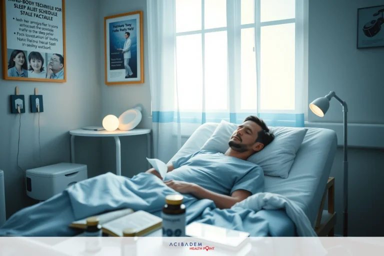 A man in a hospital bed, possibly unconscious, surrounded by medical equipment. The environment suggests he is being monitored and treated within a healthcare facility.