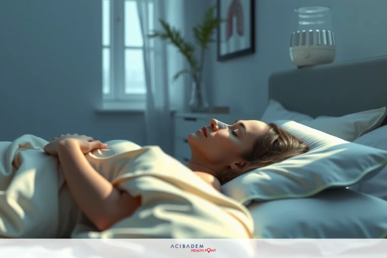 An image of a woman peacefully sleeping in bed, with her head on a pillow. The room has soft lighting and is calm.