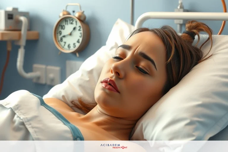 How Long is Rhinoplasty? The image shows a woman lying in a hospital bed, under medical care. She appears to be sleeping or resting, with her eyes closed and her body relaxed on the cot.