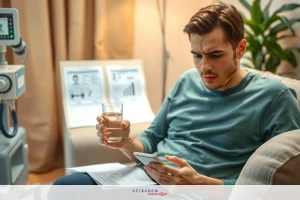 A man relaxing on a couch in the living room. His gaze is directed to his left, possibly engaged with his cell phone that he holds in his left hand.