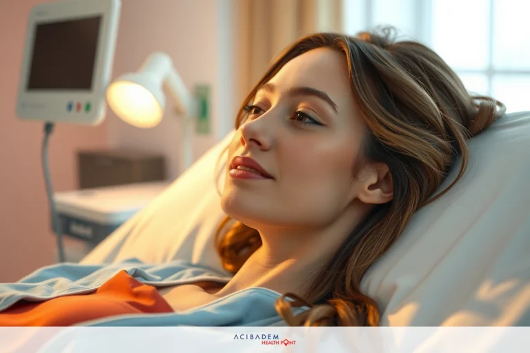 A woman in a hospital bed, resting her head on her hand with a calm and relaxed expression. Her surroundings suggest she's in a medical facility, possibly during a routine check-up or recovery period.