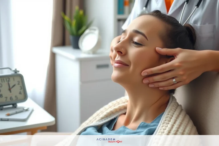 Does a Rhinoplasty Change Your Voice? The image features a woman seated in what appears to be an medical room. The environment includes medical equipment and furniture commonly found in such settings.