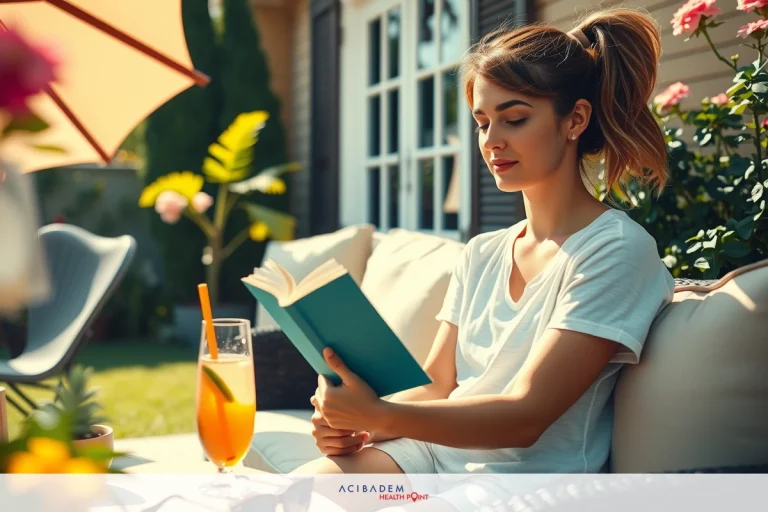How Long After Rhinoplasty Can I Run A woman sits outdoors, wearing a light-colored tank top and her hair up. She holds an open book in one hand while the other rests on her thigh.