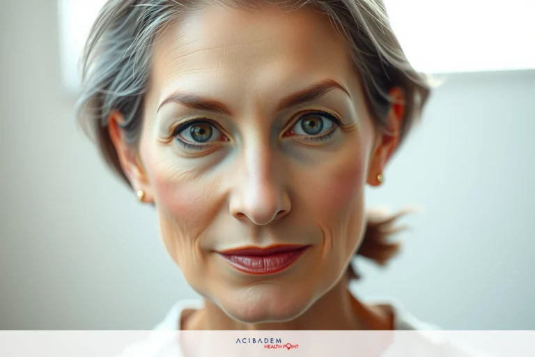 Did Princess Diana Have Rhinoplasty? The image shows a close-up of a woman's face, with her expression focused on the viewer. She has short gray hair and appears to be middle-aged. Her makeup is done in a natural style, with neutral tones.