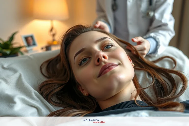 Can I Touch My Nose After Rhinoplasty? An image of a woman lying down with her head turned, looking at the camera, while another person works on her hair. They are indoors in a well-lit room, and it appears to be a professional setting possibly a hair salon.