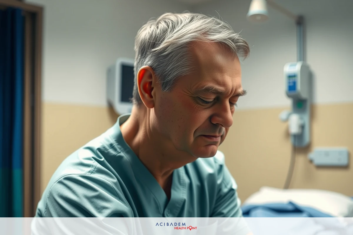 The image shows an adult male, possibly a surgeon or medical professional, dressed in scrubs and standing in what appears to be a hospital setting.