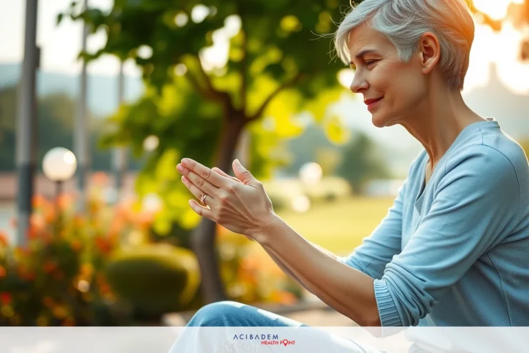 How Does Degenerative Joint Disease Affect the Knee Joints The image features an older woman sitting in a serene outdoor setting, possibly a park. She is dressed casually in a light-colored top and jeans.