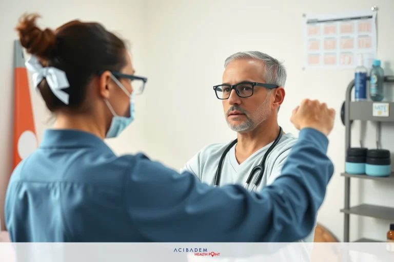PJI Infection The image shows two individuals in what appears to be a medical or medical office setting. One person is wearing glasses and an apron, suggesting they are a healthcare professional ready for patient care or treatment.