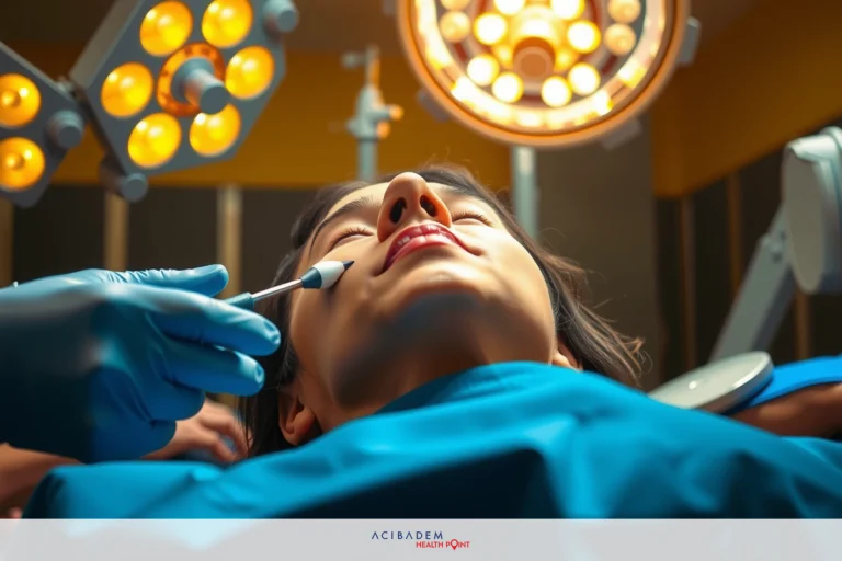 What Are the Different Types of Nose Surgery The image shows an individual on a surgical table in what appears to be a medical clinic. A person wearing medical scrubs is looking at the patient, possibly preparing for a procedure.