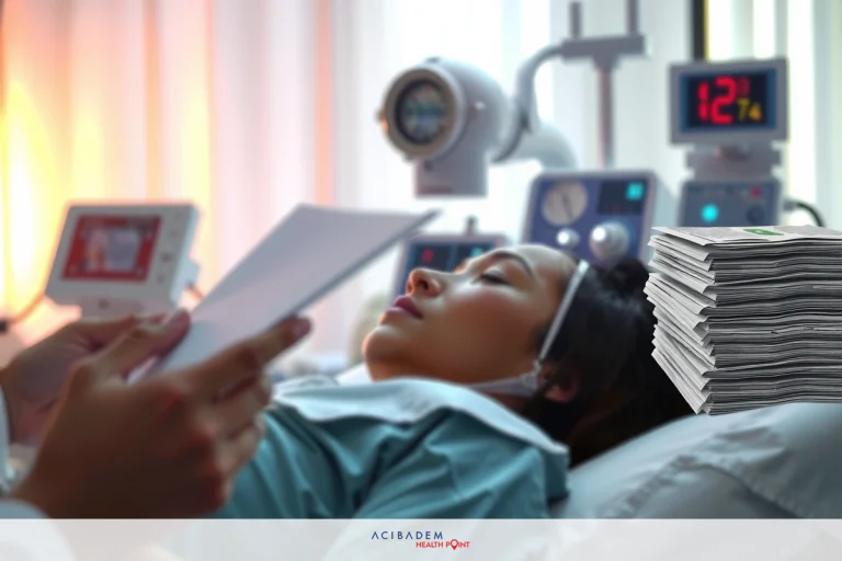 Does Aetna Cover Nose Surgery? The image shows a hospital scene where a medical professional is holding papers. In the foreground, there's a patient lying on a bed with various medical equipment around. The doctor seems to be discussing or showing the papers to the patient.