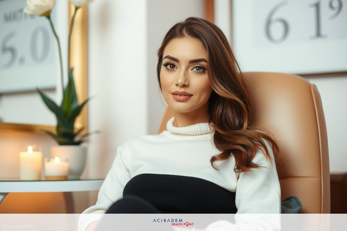 The image features a woman seated in a modern, comfortable chair. She has long hair and is wearing casual attire with a light beige or cream-colored top. Her expression appears relaxed, and she seems to be posing for the photo.